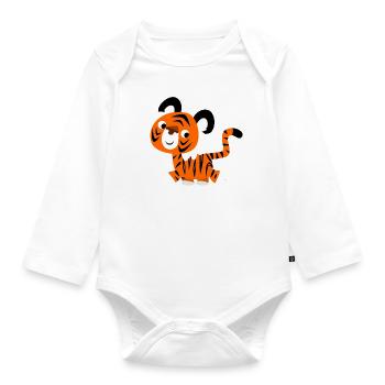 Cute Self-Confident Cartoon Tiger by Cheerful - Organic Longsleeve Baby Bodysuit - white - Front