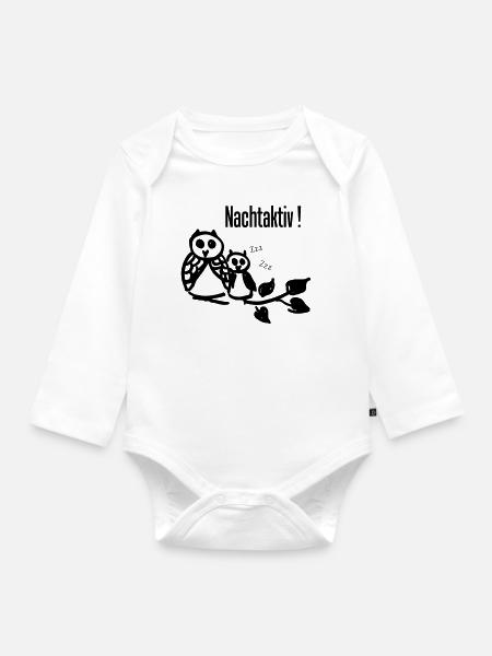Eulen "Nachtaktiv" - Baby Bio-Langarm-Body - Weiß