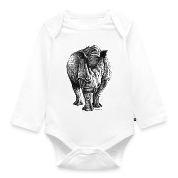 Scribbled Rhino - Organic Longsleeve Baby Bodysuit - white - Front