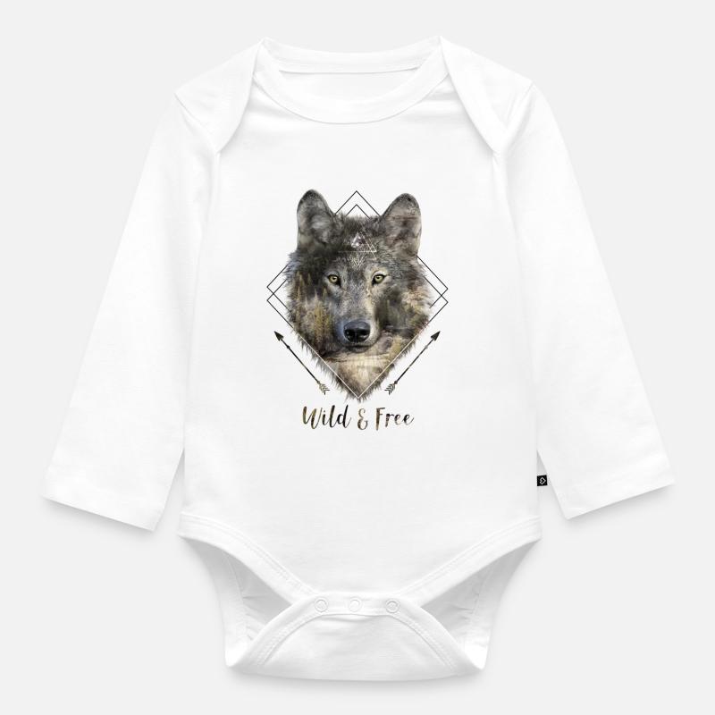 Wild Wolf & Free - Body Bébé bio manches longues - blanc