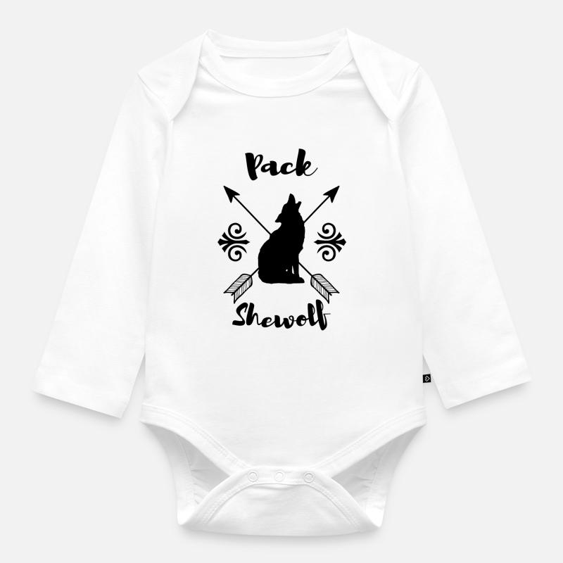 Pack Sie-Wolf. Geschenke für Mama. Mutter. Mama wolf - Baby Bio-Langarm-Body - Weiß