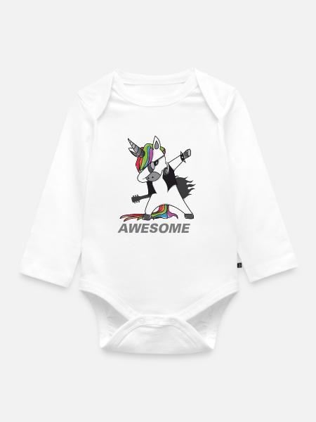 Dabbing Einhorn Rocker Geschenkidee - Baby Bio-Langarm-Body - Weiß