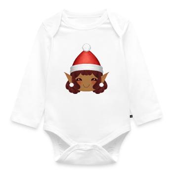 Entzückend Nöel Kobold mit Weihnachtsmannmütze - Baby Bio-Langarm-Body - Weiß - Vorne
