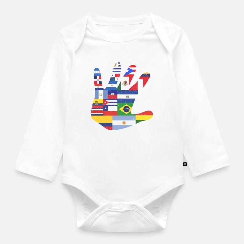 Latino Amérique latine Drapeaux Blanc - Body Bébé bio manches longues - blanc