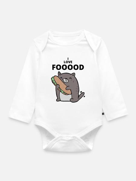 I LOVE FOOD Katze - Baby Bio-Langarm-Body - Weiß
