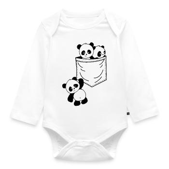 Panda pocket - Organic Longsleeve Baby Bodysuit - white - Front
