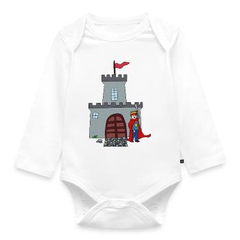 Knight and castle - Organic Longsleeve Baby Bodysuit - white - Front