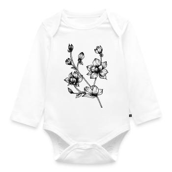 Botanical drawing / calligraphy - flower branch - Organic Longsleeve Baby Bodysuit - white - Front
