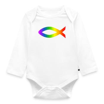 Ichthys Rainbow Christian Symbol Fish - Organic Longsleeve Baby Bodysuit - white - Front