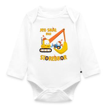 Jeg skal bli storebror - gravemaskin og traktor - Økologisk langermet baby-body - hvit - Foran