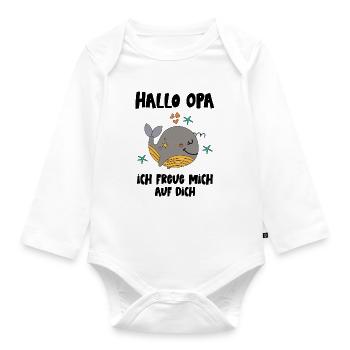 Hallo Opa ich freue mich auf dich du wirst Opa - Baby Bio-Langarm-Body - Weiß - Vorne