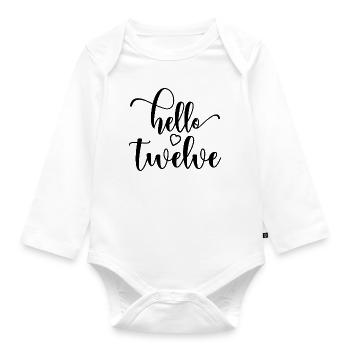 Hello Twelve - Cute 12th Birthday Gift For Girls - Organic Longsleeve Baby Bodysuit - white - Front
