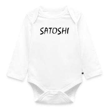SATOSHI Schriftzug der Gründer von Bitcoin - Baby Bio-Langarm-Body - Weiß - Vorne