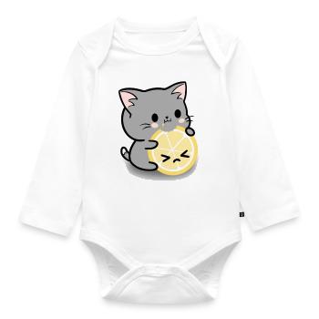 Lemon cat - Organic Longsleeve Baby Bodysuit - white - Front
