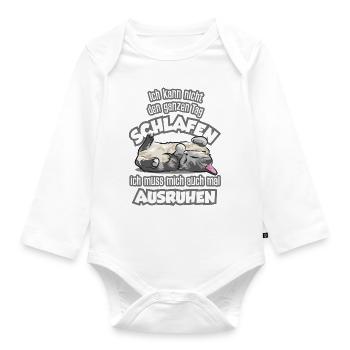 Süße schlafende Kuschelkatze mit Spruch - Baby Bio-Langarm-Body - Weiß - Vorne