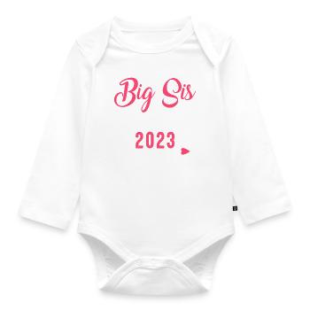 Wieder Große Schwester 2023 - Schwangerschaft Baby - Baby Bio-Langarm-Body - Weiß - Vorne