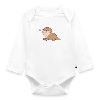 Cute Little Chubby Otter Doodle - Organic Longsleeve Baby Bodysuit - white - Front