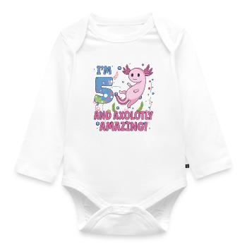I'm 5 Sweet Axolotl 5th Birthday Gift - Organic Longsleeve Baby Bodysuit - white - Front