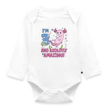 I'm 3 sweet axolotl 3rd birthday gift - Organic Longsleeve Baby Bodysuit - white - Front