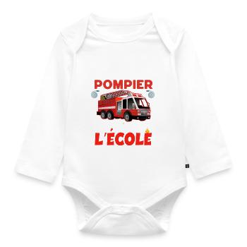 Message Camion De Pompier Pour Mon Petit Héros - Body Bébé bio manches longues - blanc - Devant