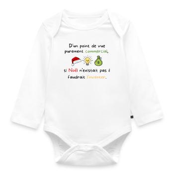 Noël fête commercial humour cadeau - Body Bébé bio manches longues - blanc - Devant