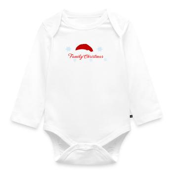 Noël en famille, chapeau de Noël, étoile des neiges - Body Bébé bio manches longues - blanc - Devant