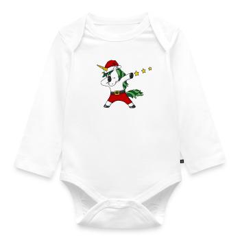 Frohe Weihnachten Einhorn Weihnachtsmann Geschenk - Baby Bio-Langarm-Body - Weiß - Vorne