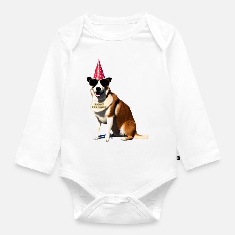Joyeux anniversaire chien - Body Bébé bio manches longues - blanc