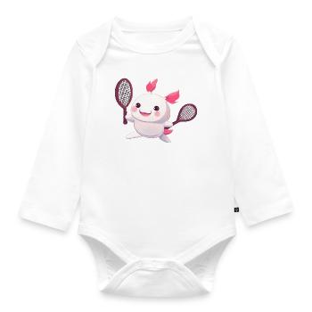 Süßes Kawaii Axolotl spielt Tennis - Baby Bio-Langarm-Body - Weiß - Vorne