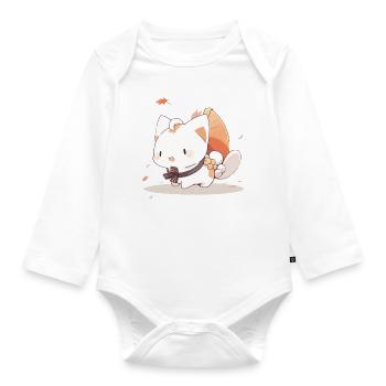 Cute Anime Cat - Organic Longsleeve Baby Bodysuit - white - Front