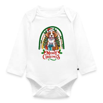 Brittany Spaniel Christmas Brittany Dog - Organic Longsleeve Baby Bodysuit - white - Front