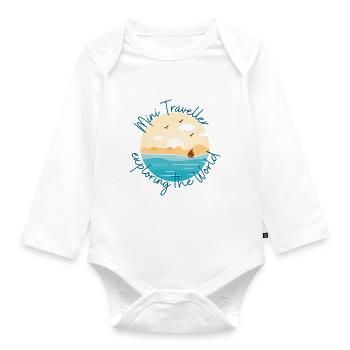 The little traveler explores the world - Organic Longsleeve Baby Bodysuit - white - Front