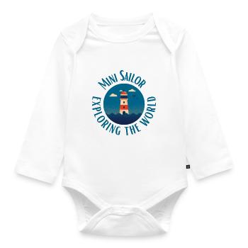 The little sailor explores the world - Organic Longsleeve Baby Bodysuit - white - Front