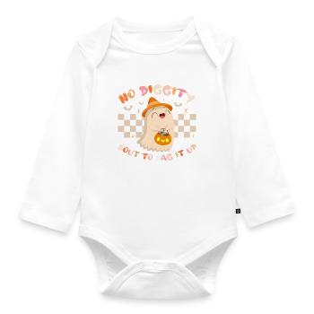 Kein Diggity-Kampf, um es einzusacken Niedliches Geister-Halloween - Baby Bio-Langarm-Body - Weiß - Vorne