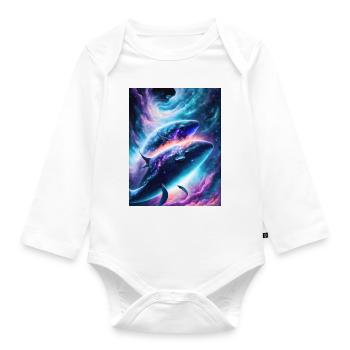 Divine whales in the cosmic star nebula - Organic Longsleeve Baby Bodysuit - white - Front