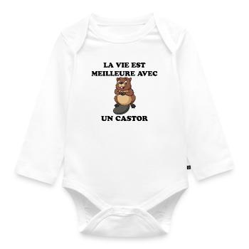 Humour petit castor - Body Bébé bio manches longues - blanc - Devant
