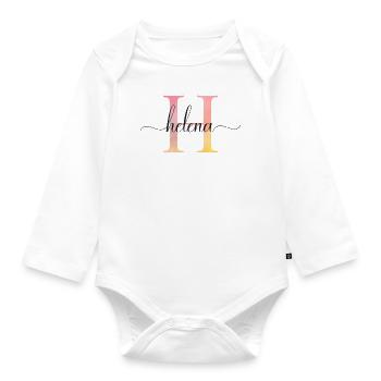 H | Monogram | Name | Helena |Watercolor - Organic Longsleeve Baby Bodysuit - white - Front