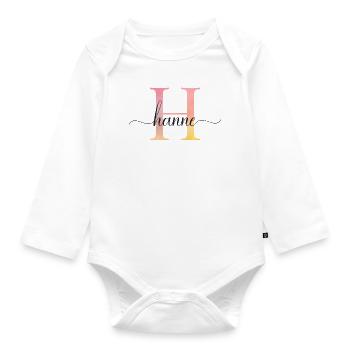 H | Monogram | Name | Hanne |Watercolor - Organic Longsleeve Baby Bodysuit - white - Front