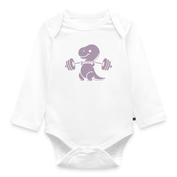 T-Rex with Dumbbell Workout - Organic Longsleeve Baby Bodysuit - white - Front