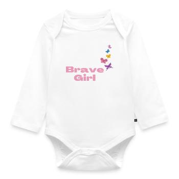 Brave Girl with butterflies - Organic Longsleeve Baby Bodysuit - white - Front