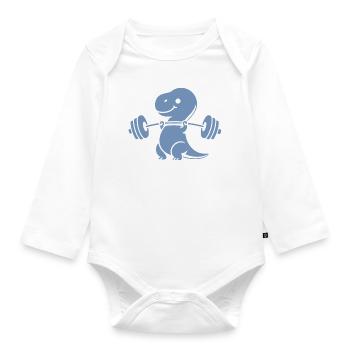 T-Rex with Dumbbell Workout - Organic Longsleeve Baby Bodysuit - white - Front