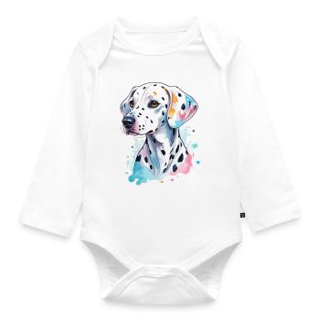 Dalmatiner Wasserfarben - Baby Bio-Langarm-Body - Weiß - Vorne