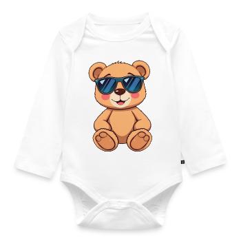 Whimsical Teddy Bear with Glasses & Sunglasses - Organic Longsleeve Baby Bodysuit - white - Front