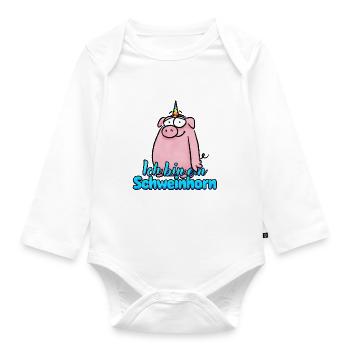 Funny Pig Horn / Pig Unicorn - Organic Longsleeve Baby Bodysuit - white - Front