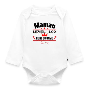 Maman Reine du Game Cadeau Fête des mères - Body Bébé bio manches longues - blanc - Devant