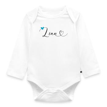 Lian Name Vorname Kalligrafieherz - Baby Bio-Langarm-Body - Weiß - Vorne