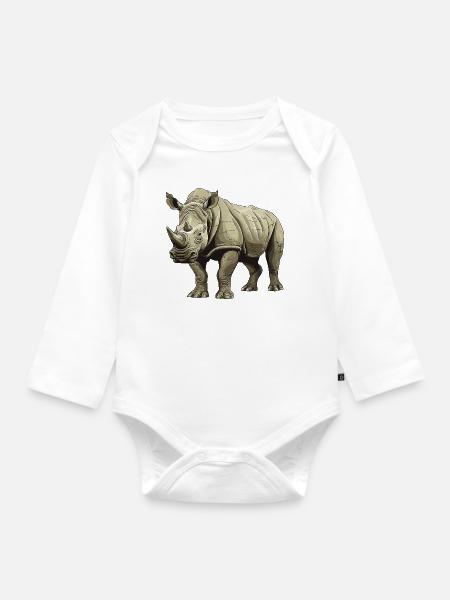 Nashorn Tier - Baby Bio-Langarm-Body - Weiß