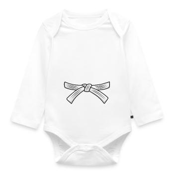 Judo Weißgurt Jiu Jitsu weißer Gürtel 6. Kyu Obi - Baby Bio-Langarm-Body - Weiß - Vorne