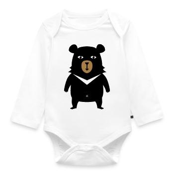 BOBBY DER BÄR T-SHIRT - Baby Bio-Langarm-Body - Weiß - Vorne