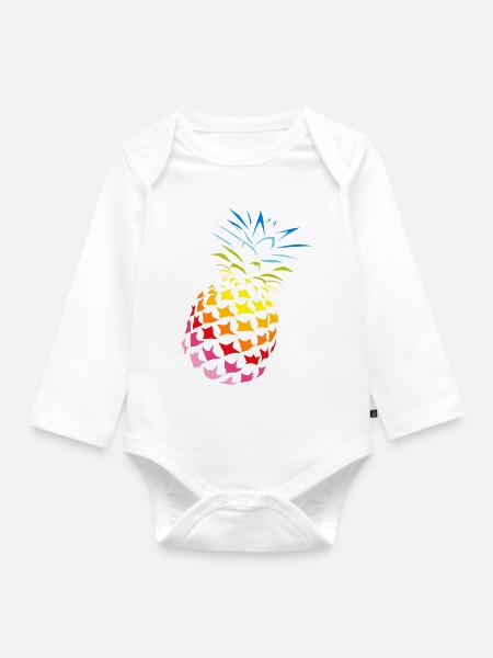 Ananas Regenbogen Farben - Baby Bio-Langarm-Body - Weiß